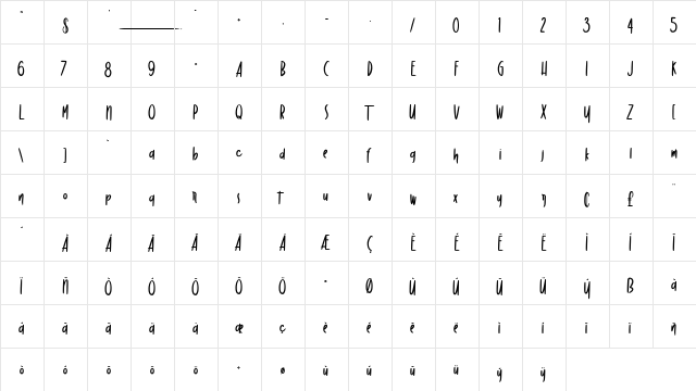 Dancing Marker Regular  glyph index