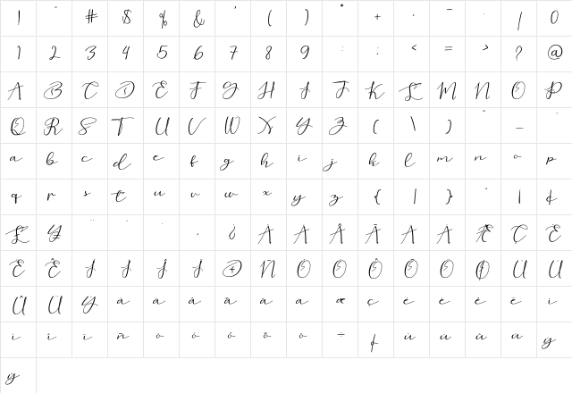 Holyttha Regular  glyph index