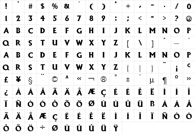 Albertus Black  glyph index