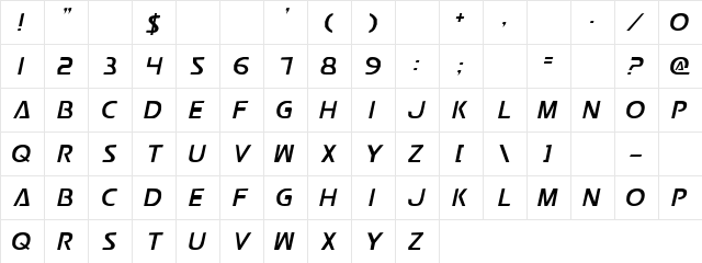 Jackky Regular  glyph index