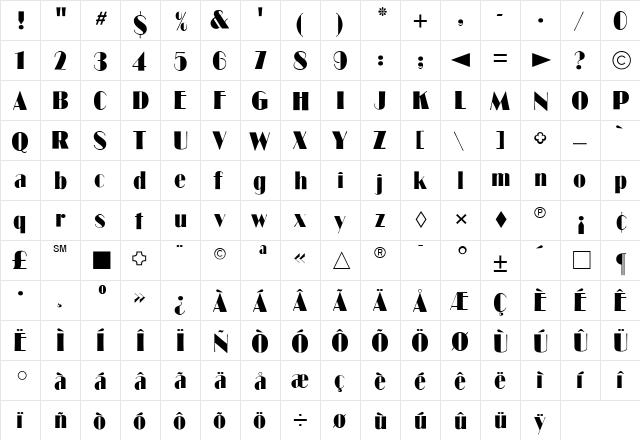 CgBroadway Medium  glyph index