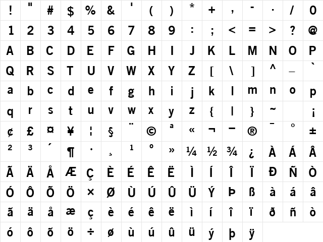 CommerceSSK SemiBold  glyph index