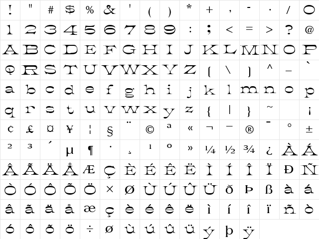 TobiasSSK Regular  glyph index