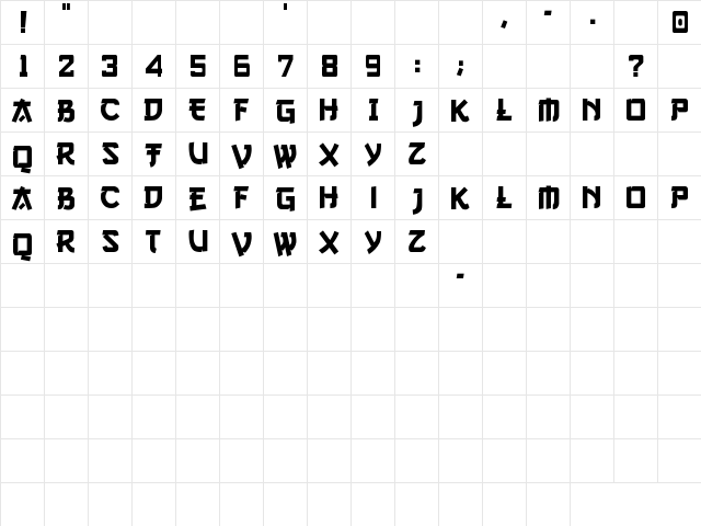 Gang of Three Regular  glyph index