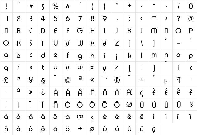Expressa-Regular Regular  glyph index