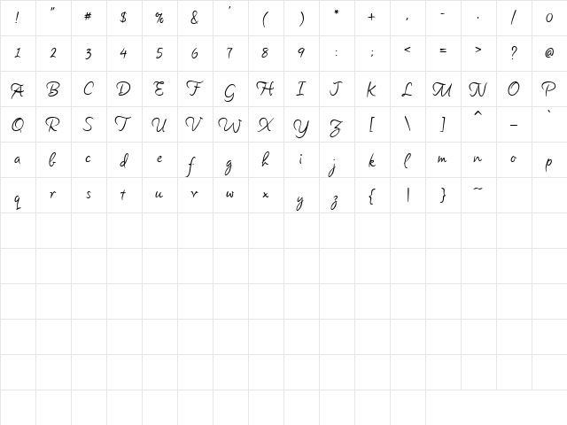 CK Tea Party Regular  glyph index