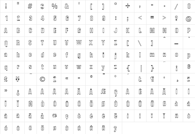 CaravelleCondensed Regular  glyph index