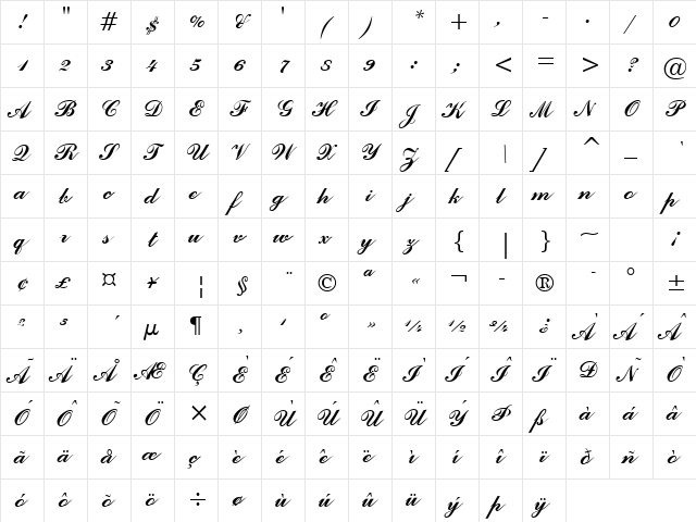 PT John Hancock Normal  glyph index