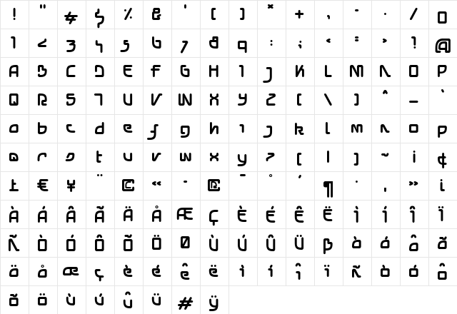 NeoTokio Regular  glyph index