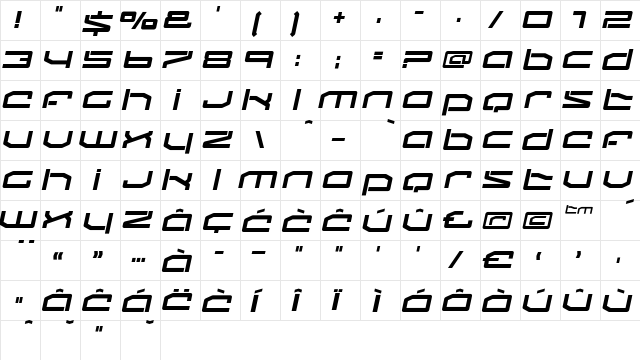 Fluster Regular  glyph index