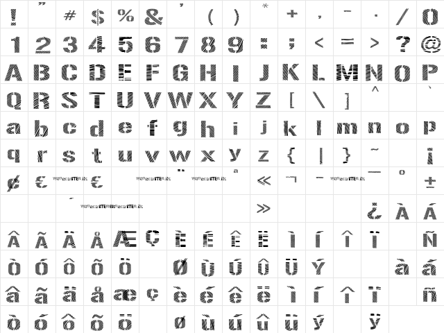 Woodcutter Optical Army Regular  glyph index