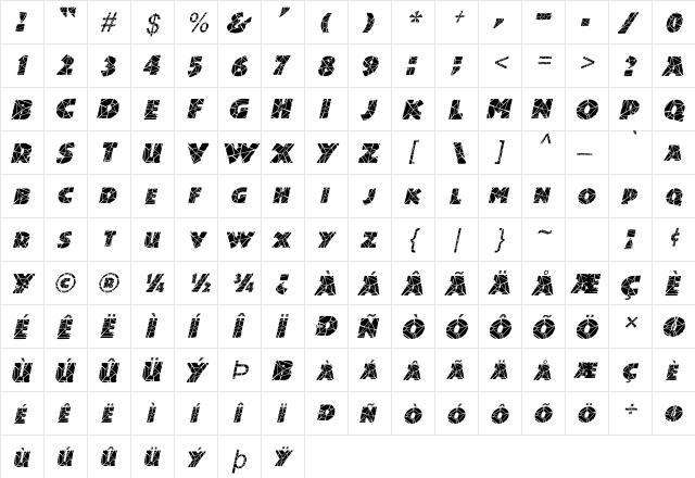 DinosuariaCracked Italic  glyph index