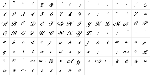 PCSilkee Regular  glyph index