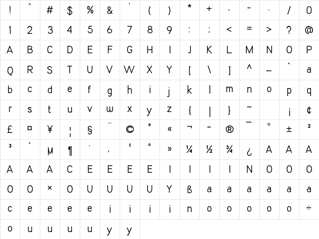 Kalyant Demo Regular  glyph index