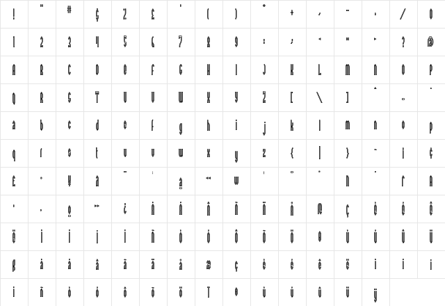 Bromide Regular  glyph index
