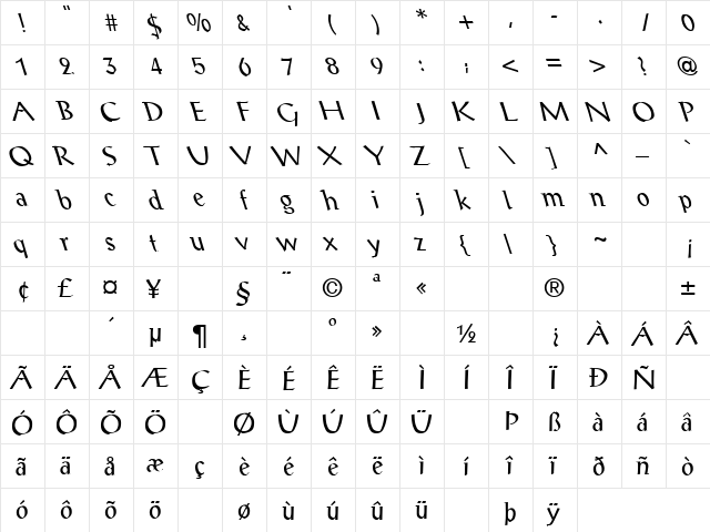 Redlight 2 Regular  glyph index