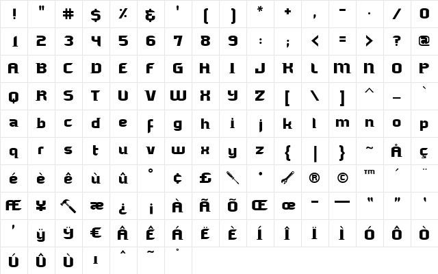 OWOReactor Regular  glyph index