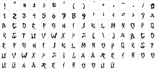 Ming Gothic JJCR Prima  glyph index