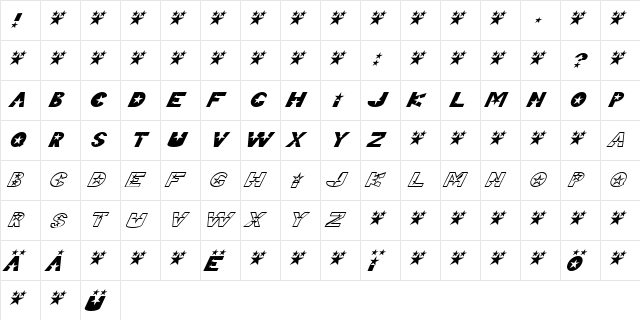 Telemarketing Superstar Italic  glyph index
