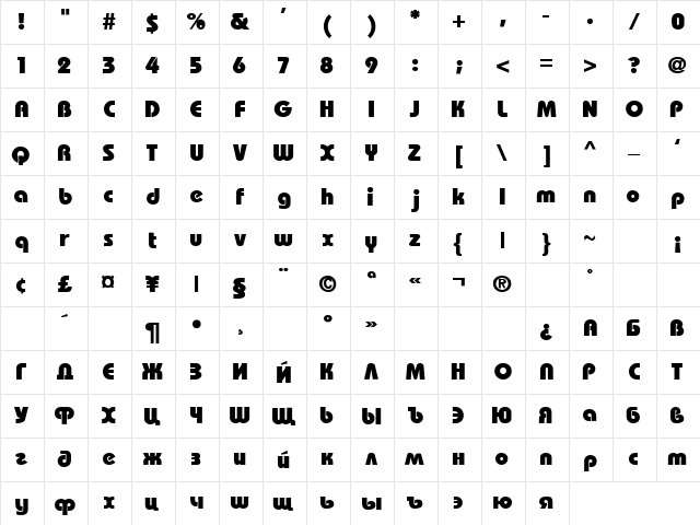 BauhausHeavyC Regular  glyph index