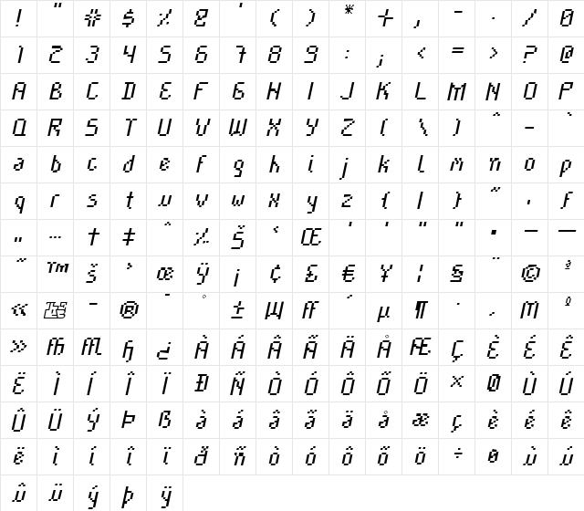 Cayetano Italic  glyph index