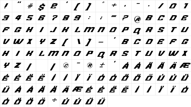 Need for Font Regular  glyph index