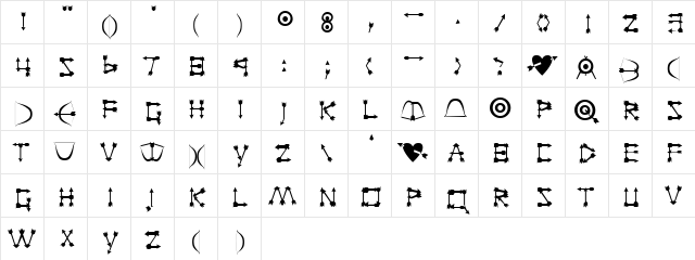Oddity 1 Regular  glyph index