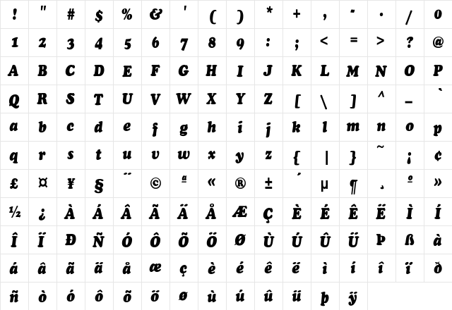 CooperCnd-Heavy-Italic Regular  glyph index