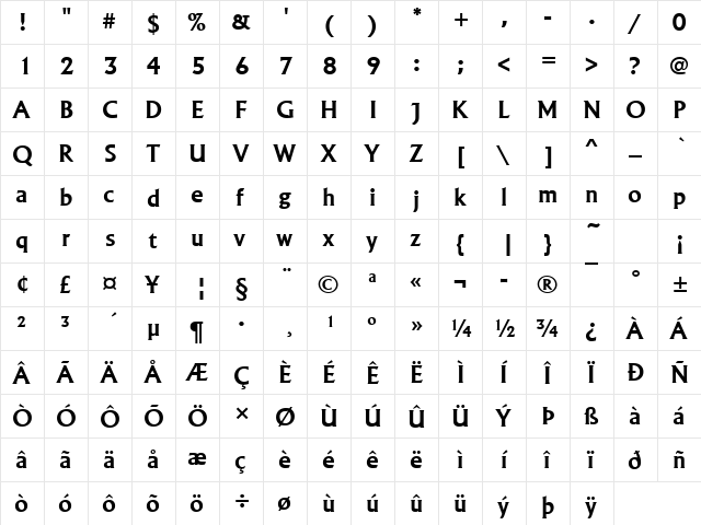 URWAlbireoTDemBol Regular  glyph index