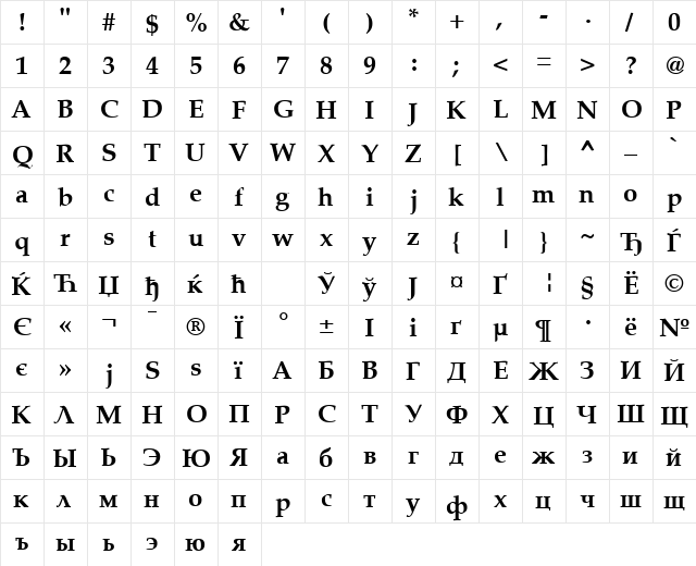 AGPalatial Bold  glyph index