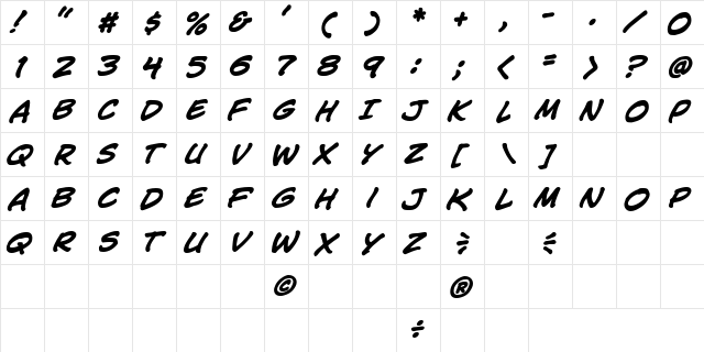CC Jim Lee Bold Italic  glyph index