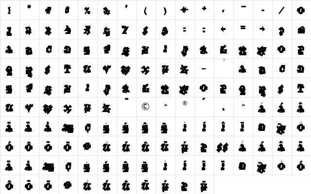 Graffiti Treat Back  glyph index