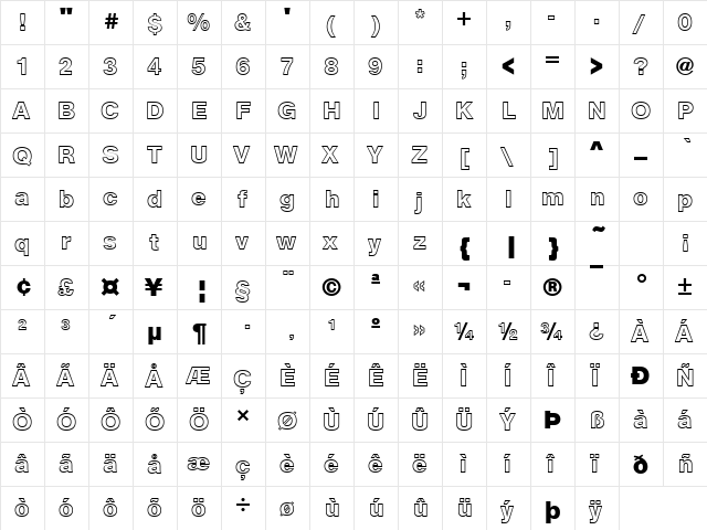 URWAccidaliaBucOutDBol Regular  glyph index