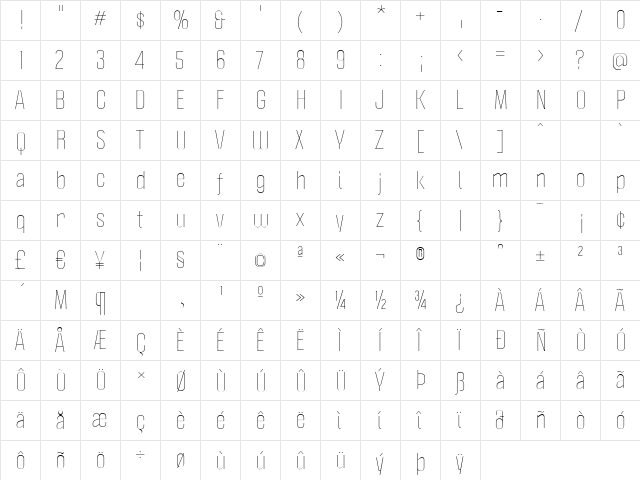 Politica Light  glyph index