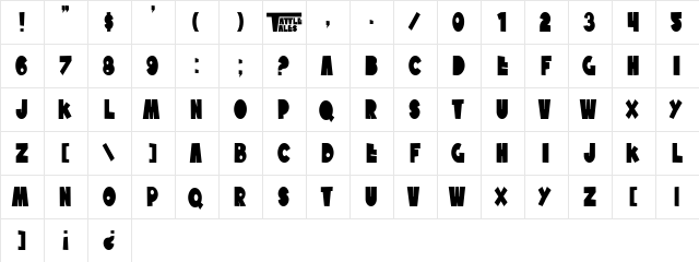 SF Tattle Tales Condensed Bold  glyph index