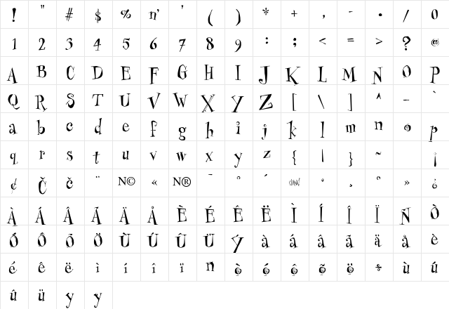 Uncle Stinky  glyph index