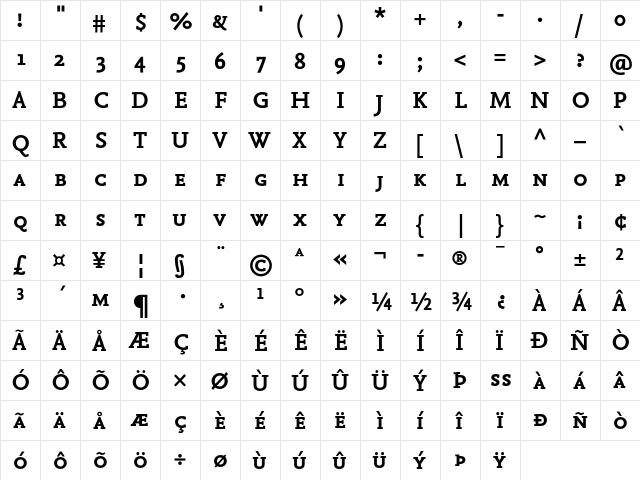 NexusMix-BoldSC Regular  glyph index