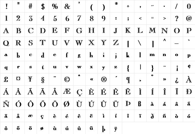 CaslonOpenFace Bold  glyph index