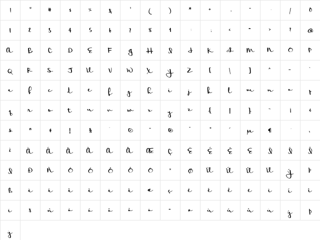Meadowbrook Regular  glyph index