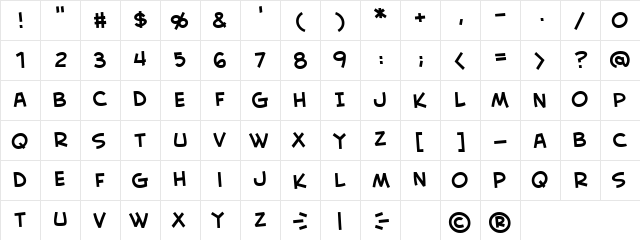 CreativeBlock BB Regular  glyph index