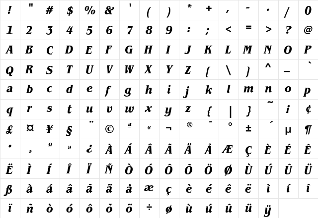 BenguiatEF-BoldCondensedIta Regular  glyph index