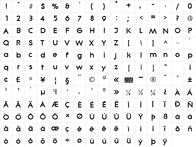 LitheExtrabold Regular  glyph index