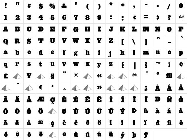 Giza Regular  glyph index