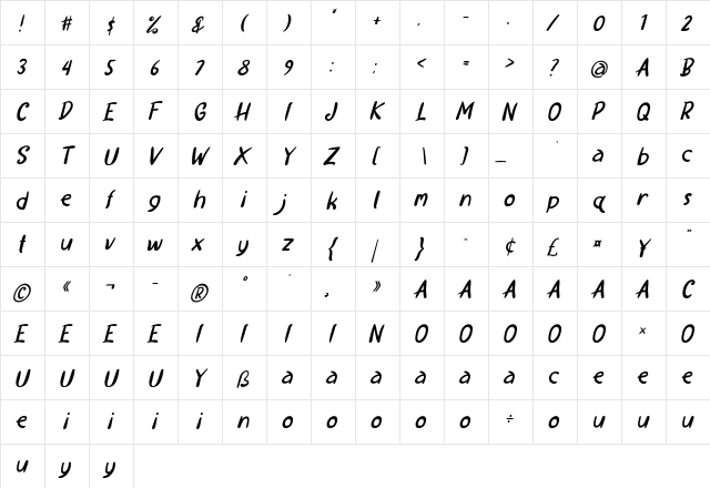 Recipety Italic Regular  glyph index