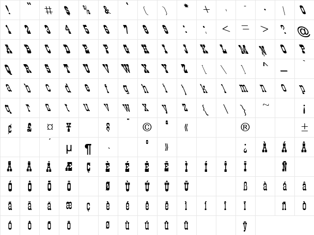 All Night 2 Regular  glyph index