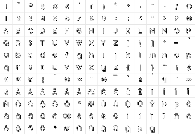 SF Orson Casual Shaded Regular  glyph index