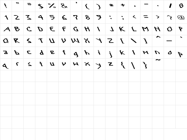 Nordic Ex Lefti Regular  glyph index