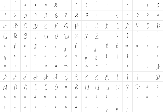 Amadora Regular  glyph index