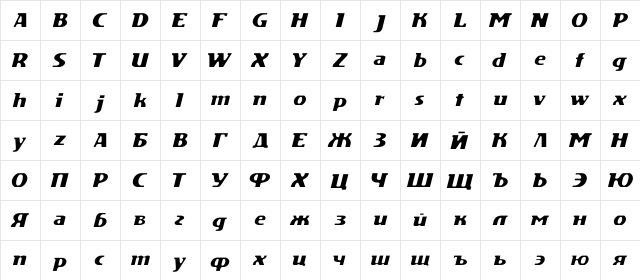 DS Motion Demo Italic  glyph index