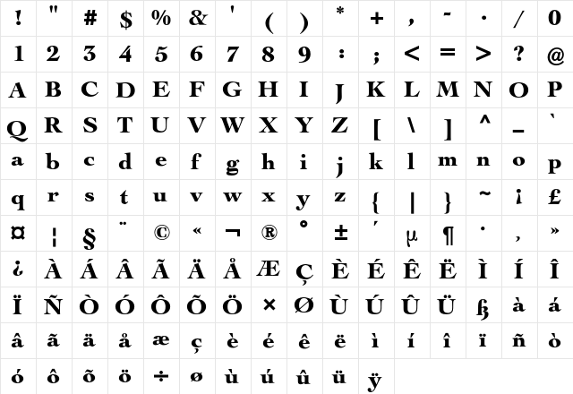 Le Cochin BQ Regular  glyph index